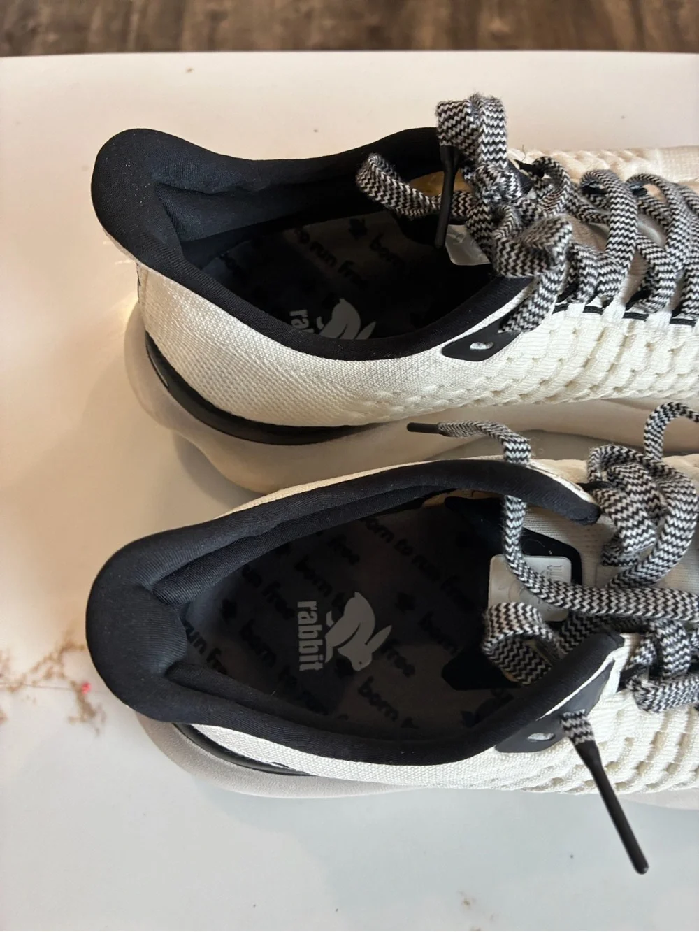 Rabbit White Knit Platform Sneakers with Black Accents